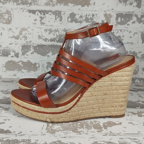 Diane Von Furstenberg Brown Strappy Ankle Buckle Espadrilles Wedges V97 - Picture 1 of 9